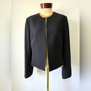 ALBERT NIPON Vintage Designer Black Blazer With Beaded Sleeves. Size 12